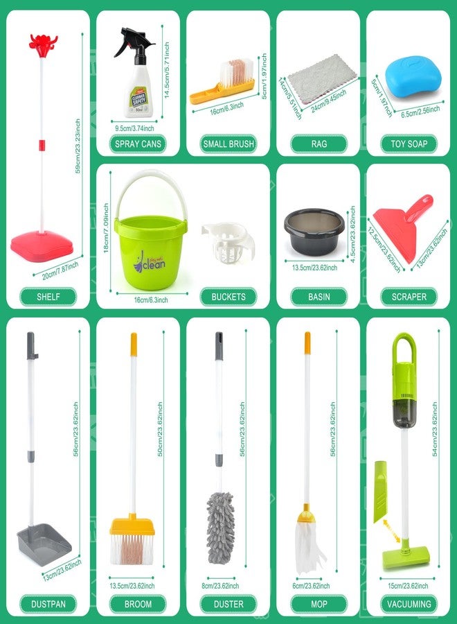 ACROFEK Toddler Cleaning Set, Kids Cleaning Toy Set with 2 in 1 Kids Vacuum That Really Works, Mop, Broom, 14Pcs Pretend Play Home Cleaning Playset for Toddler Ages 3+, Birthday Gift for Girls Boys (Red) - Image 2